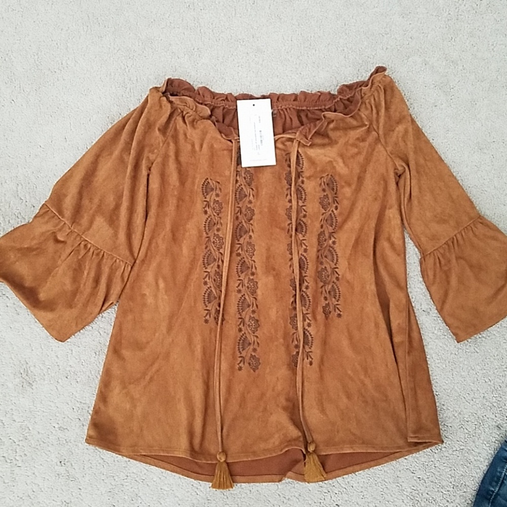Suede cold shoulder top